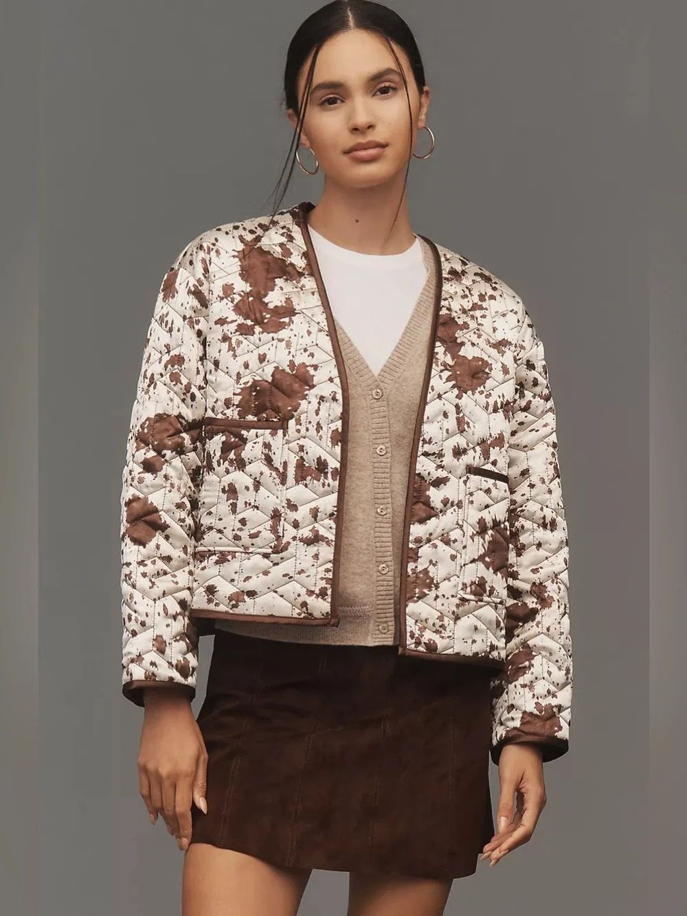 Anthropologie Maeve Cow Print Quilted Jacket NWT